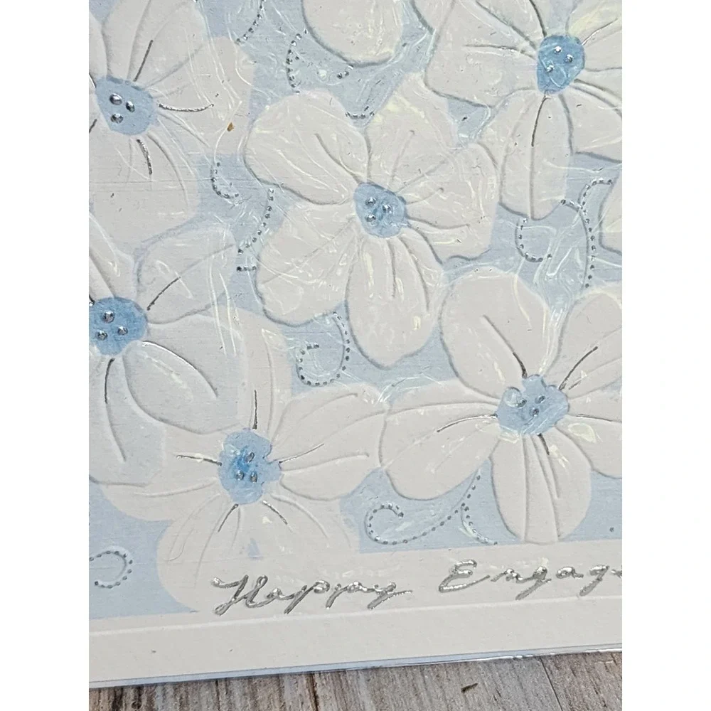 Papyrus RARE Turnowsky Beaded Flowers Foiled Silver Trim Happy Engagement Card